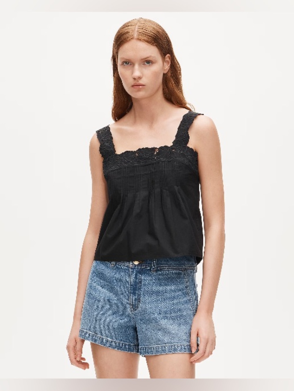 NWT JCrew Lace Trim Poplin Top Black L